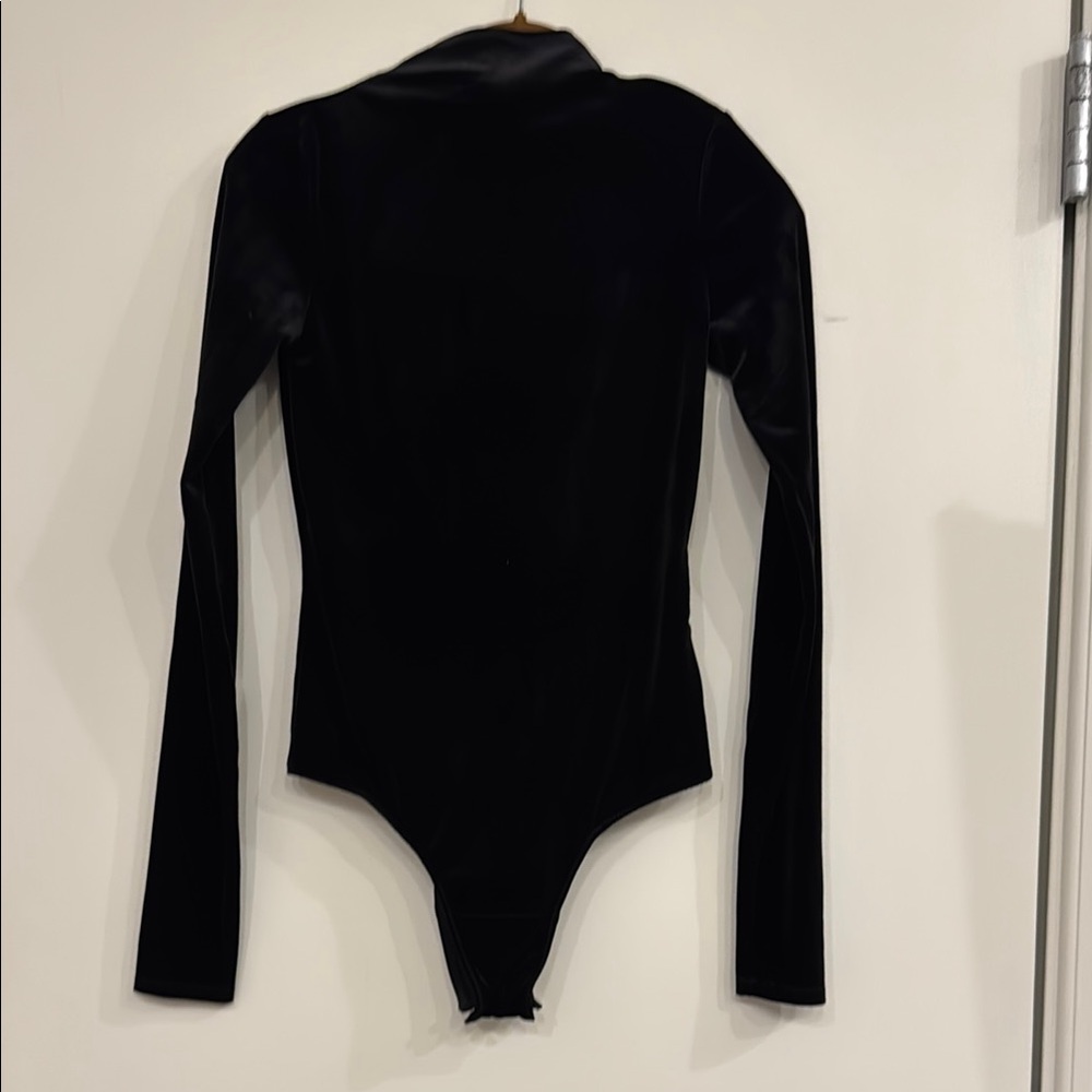 Ronny Kobo Velvet Black Long Sleeve Bodysuit